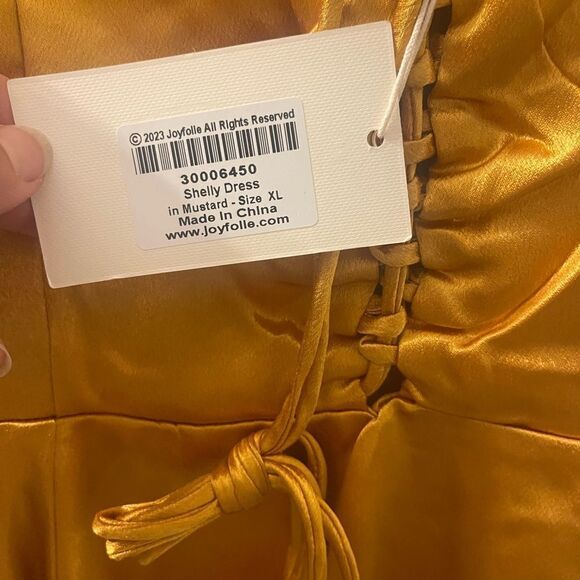 JOYFOLIE SHELLY DRESS IN MUSTARD NET XL - Picture 6 of 6